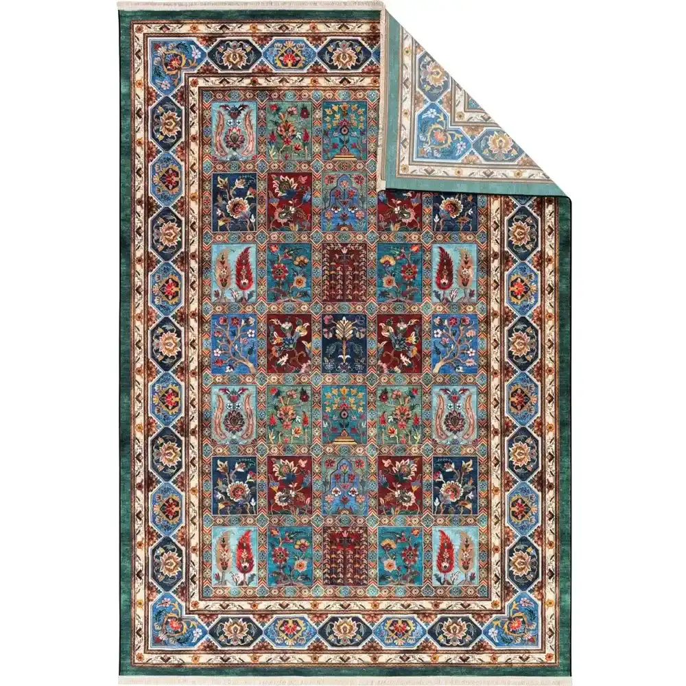 فرش ماشینی سنتی طرح 25cs0380 سبز 1000 شانه